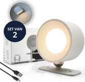 2x Latium Oplaadbare LED Wandlamp voor Binnen - USB Oplaadbaar - Draadloos - Batterij - Dimbaar - Nachtlampje - Slaapkamer - Woonkamer - Touch Control - 360º rotatie - Wit