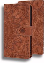 Étui adapté pour Samsung Galaxy A35 - Bookcase - Porte carte - Portefeuille - Motif Mandala - Simili cuir - Marron