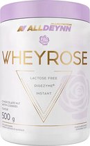 Alldeynn | WheyRose | Chocolate, nut with coolies pieces 500gr 16 doseringen | Instant | Lactose vrij | Instant | Digezyme | Spijsvertering Enzymen | Eiwit shake | Proteïne shake | Eiwitten | Proteïne | Supplement | Concentraat | Nutriwo