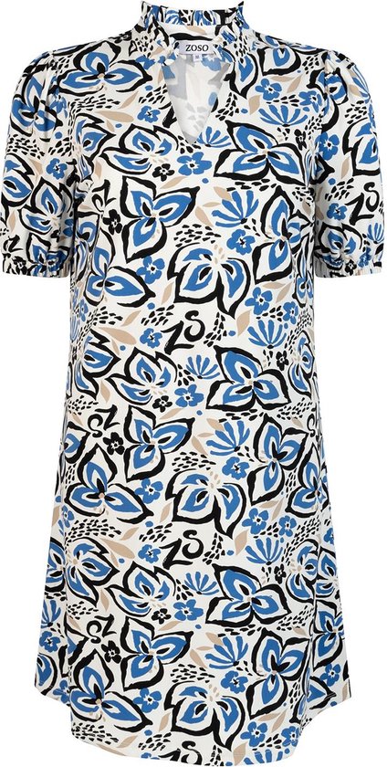 Zoso Jurk Fancy Print Travel Dress 242 Gina 1010 0000 Strong Blue Black Dames Maat - S