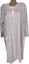 Dames katoenen nachthemd lange mouw met bloemenprint 2804 XXL wit/roze