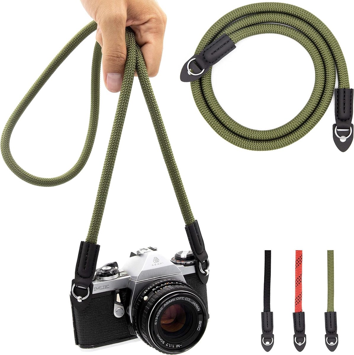 Camerariem in touw-look, 100 cm: als nek- of schouderband voor het dragen van een camera van verschillende fabrikanten