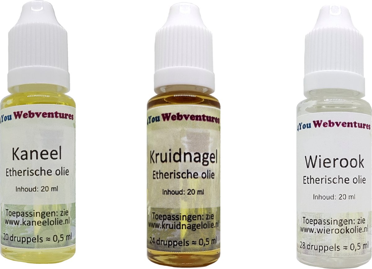 Goedkoopste Etherische olie set oriëntaalse / kruidige geuren 3 x 20 ml - 20 ml kaneelolie - 20 ml kruidnagelolie - 20 ml indische wierookolie - essentiële oliën met een kruidige geur - kruidnagel - clove - kaneel - cinnamon - wierook - frankincense