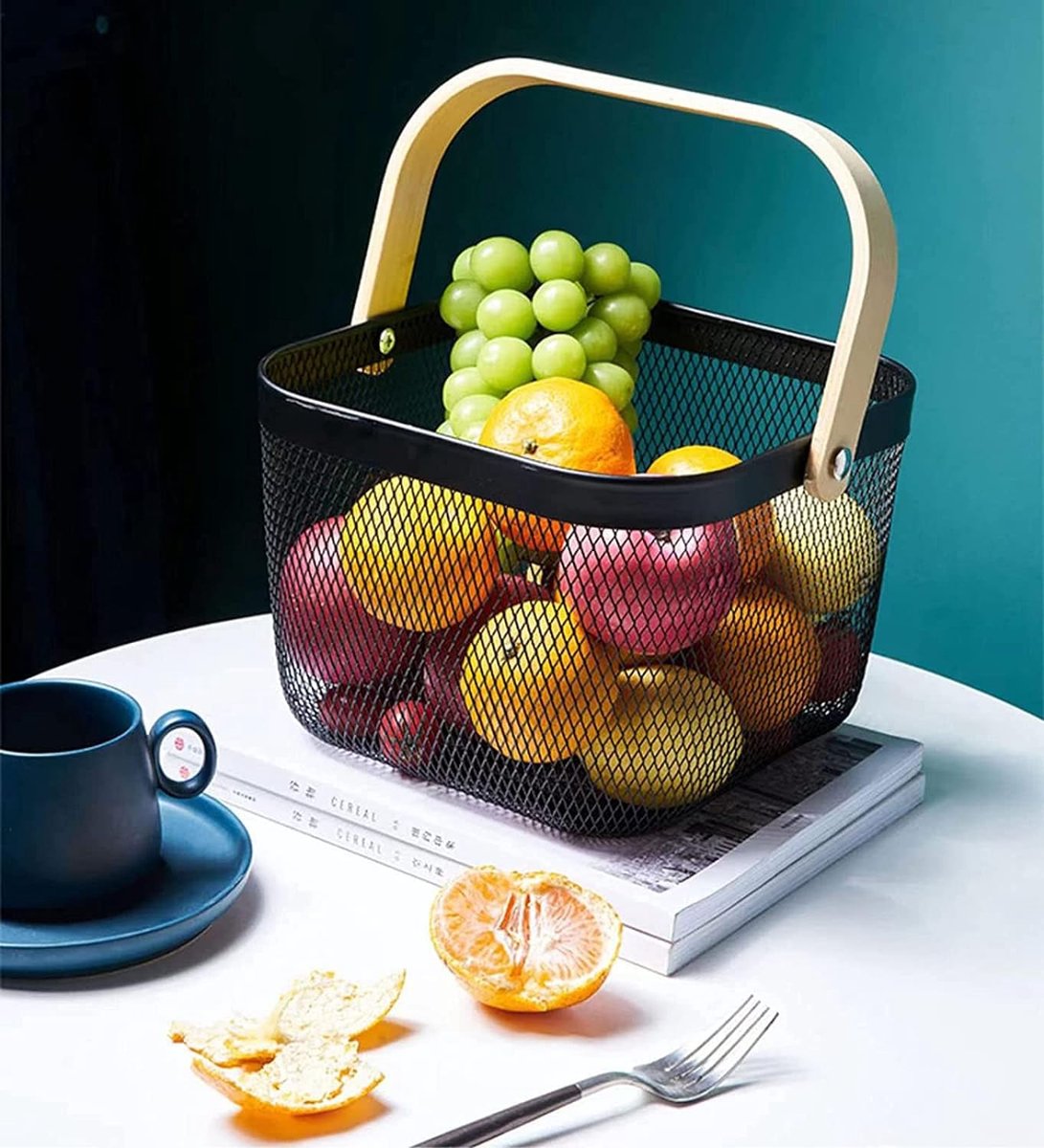 Stalen opbergmand met houten handvat - veelzijdig en stijlvol voor keuken, badkamer en decoratie — cadeau in Wonen & Interieur - foto 5