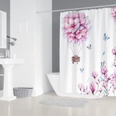 Rideau de douche ballon de fleurs de cerisier asiatique plantes japonaises textile rideau rose résistant à la moisissure lavable feuilles papillons avec 12 anneaux en C poids en dessous