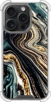 Shockproof hoesje - Geschikt voor iPhone 15 Pro - Marmer swirl - Extra sterke case - TPU/polycarbonaat - Marmer - Multi, Transparant