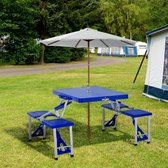 Brondeals® - opvouwbare kampeertafel met stoelen - picknicktafel - opvouwbaar - met parasol gat - draagbare kampeertafel - duurzaam - 4 persoons - handig voor: camping, tuin, strand - blauw