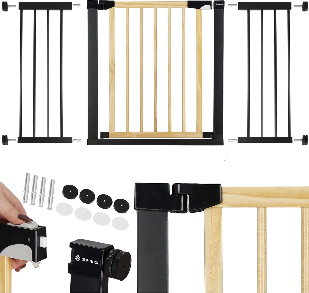 Barrière Sécurité Escalier SPRINGOS - En Bois 72-122cm | Pour Enfants Et Animaux - Hauteur 68.5cm