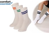 Comfort Essentials - Sport Sokken Dames - 3 paar - Wit met gekleurde strepen - 36/41 - Sportsokken Dames - Sokken met Strepen - Tennissokken Dames - Hardloopsokken Dames