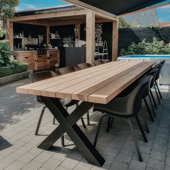 Tuintafel Douglas 180 x 90 cm - Stalen X poten + Tijdelijk Gratis Onderhoudspakket - inclusief vakkundige montage