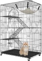 Bolmans - Kattenren - Kattenbench - Katten kooi - 4 Niveaus - 2 Deuren - 3 Ladders - 90x60x133cm - Zwart - Ideaal voor knaagdieren - Ondersteund tot 14kg - Opvouwbaar