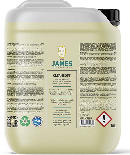 James Cleansoft | Intensieve Stoel, Bank, Vloerkleed en Tapijt reiniger | Voor natuurlijke materialen | 10 L