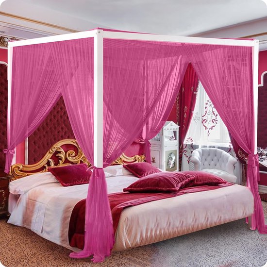 hemelbedgordijnen met 4 hoekstijlen voor volwassenen Klamboe voor bed Luxe bedgordijnen voor slaapkamerdecoratie Scheurbestendig polyester