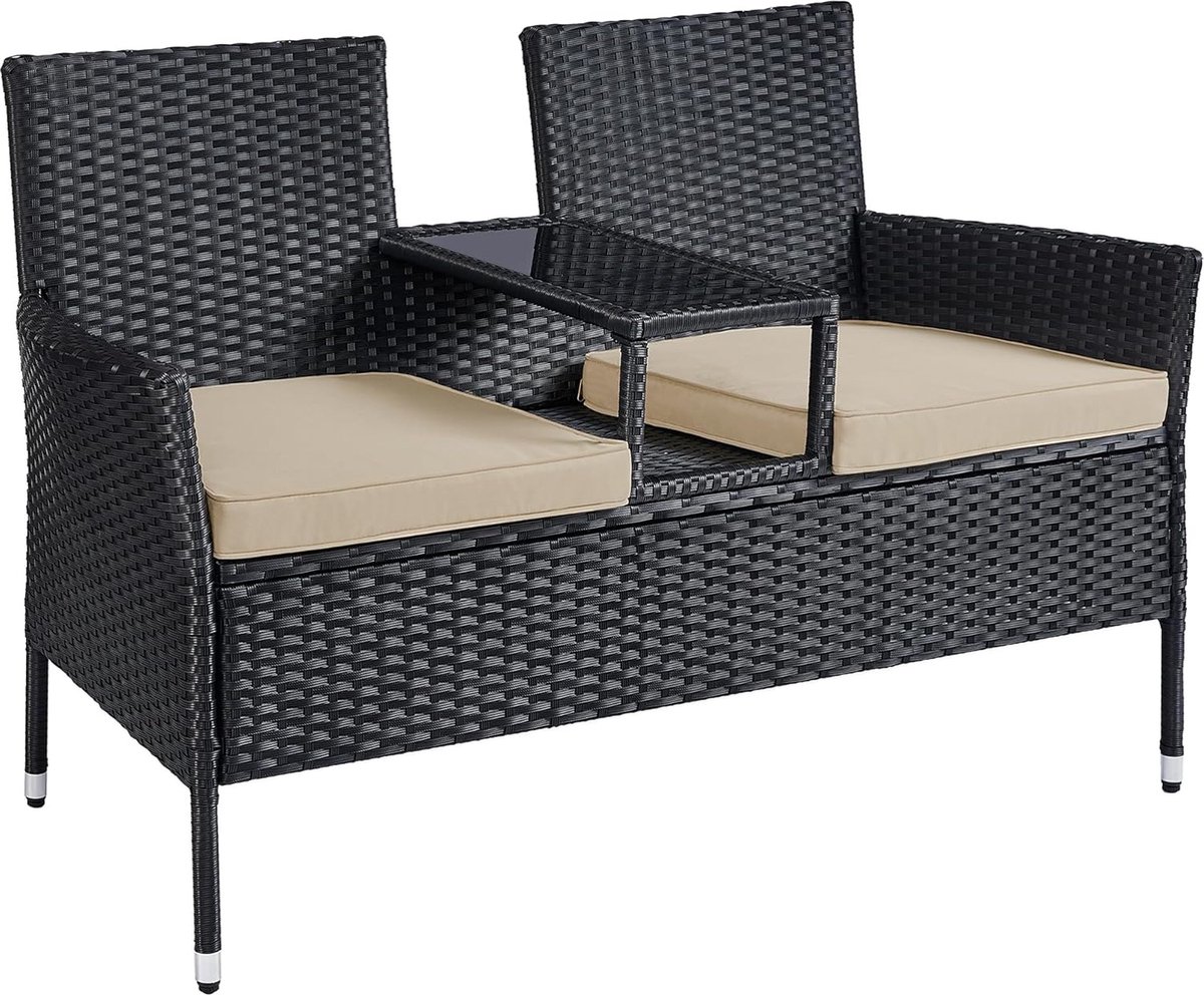 tuinmeubelen Zwart - balkonmeubel van PE polyrattan - tuinbank met tafel - sofa terrasmeubilair - buiten - met kussens - voor terras - tuin - balkon - zwart-taupe