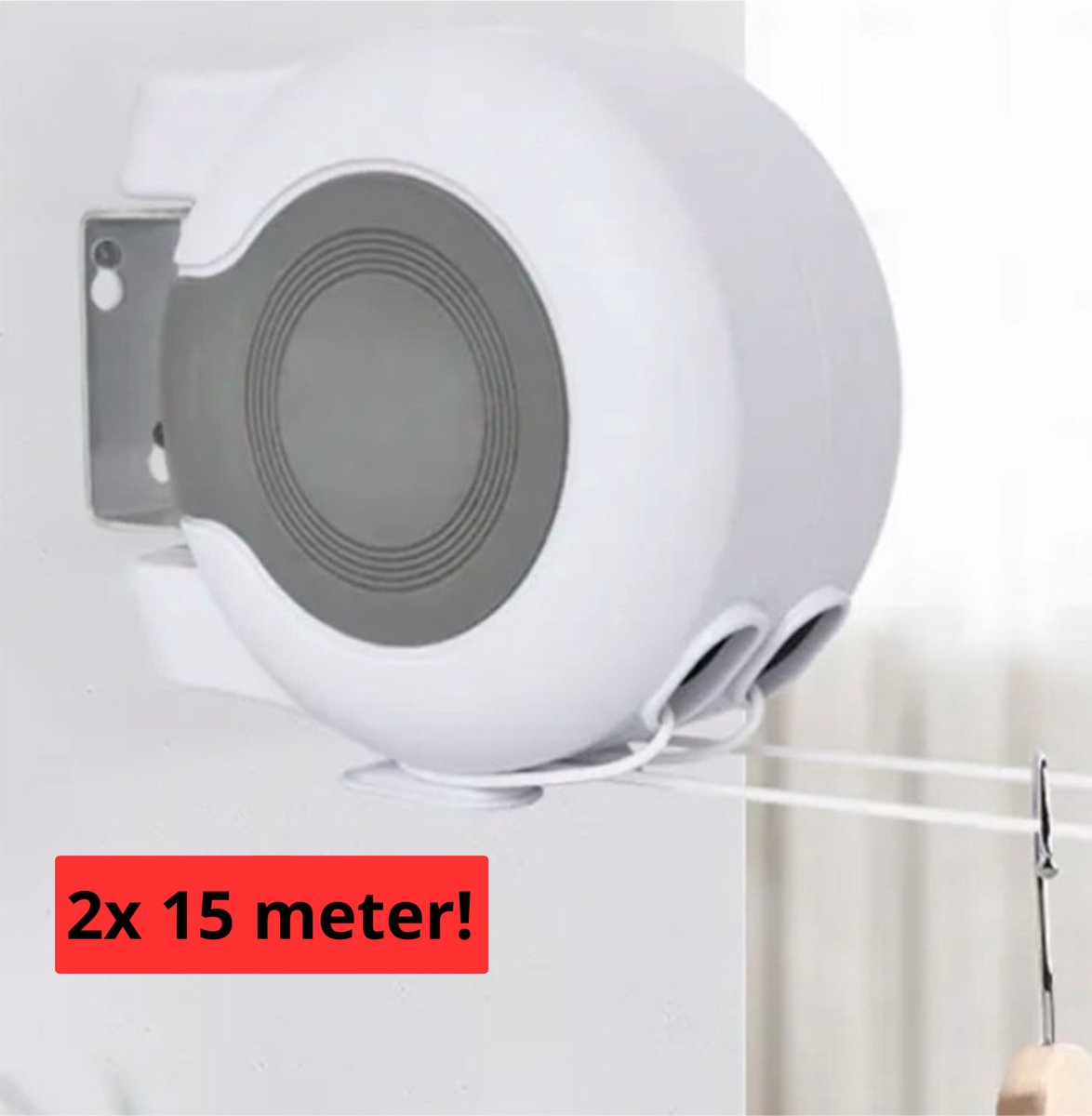 Goedkoopste Waslijn uittrekbaar wit - Waslijndraad - 2x 15 meter - Wasdraad - Uittrekbare Waslijn - Roldrooglijn voor buiten en binnen - automatische waslijn - wanddroogrek - droogrek