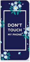 Telefoontasje Geschikt voor Samsung Galaxy A55 Smartphone Hoesje Flowers Blue Don't Touch My Phone