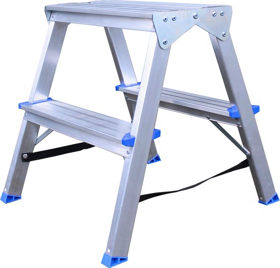 Relaxdays dubbele trap, inklapbaar, 2 treden, lage huishoudtrap, 125 kg, opstapje HBD: ca. 37,5 x 38,5 x 48 cm, zilver