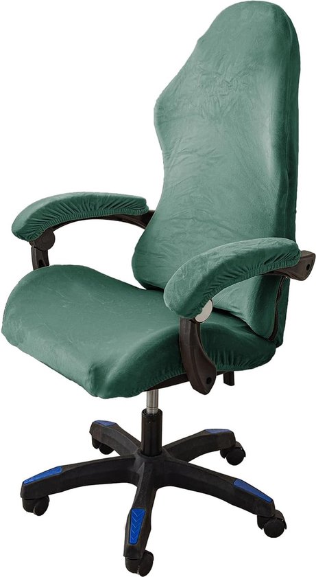 Fluwelen pluche gamingstoelhoezen, 4 stuks, bureaustoel, draaistoel, overtrek met armleuningen/stoelrug, rekbare stoelhoezen voor computer-speelstoel, bureaustoel, zonder stoel, groen