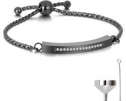 Luxe As Armband - Verstelbaar - 18-28 CM - Met Ashanger - Voor As, Haren of Parfum - Assieraad - Gedenksieraad - Urn - Incl. As vuller en Opbergzakje - Perfect Black