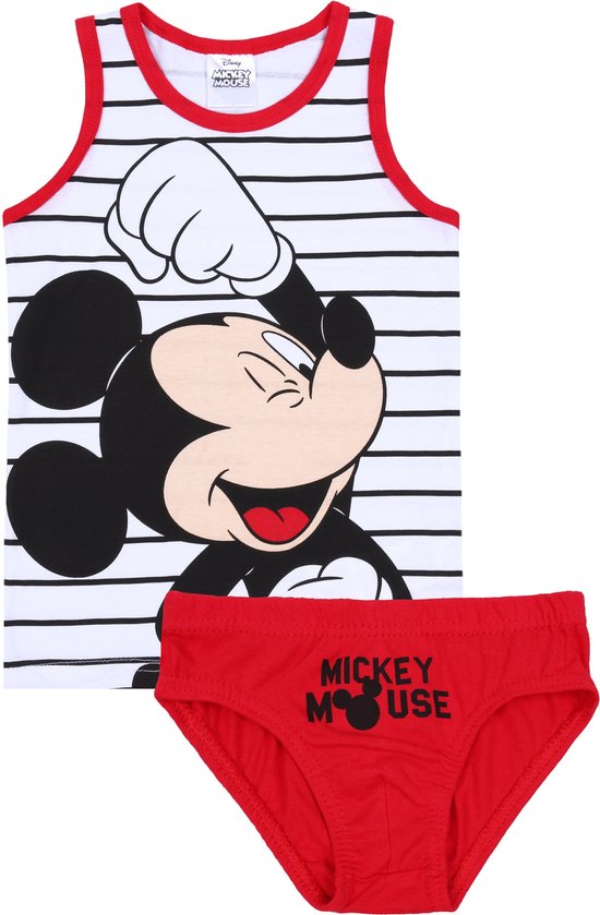 Wit gestreept T-shirt + rood Mickey Mouse slipje Disney