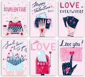 Saint Valentin - Lot de 6 x carte de voeux - Saint Valentin et amour