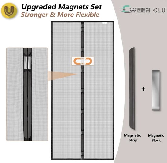 Magnetisch Vliegengordijn 90 x 200 cm Magnetische Sluiting, Lichtdoorlatend, Anti-Insect, Sterke Magneten, Zonder Te Boren Hordeur Magneetdeur Voor Kellerdeur, Terrasdeur, Zwart