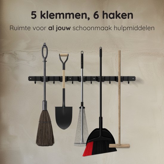 Schoonmaakartikelen Opbergen Voolan Set Van 2 Dweil- En Bezemwandhouders - Tuingereedschapsorganizer Van Roestvrij Staal, Zelfklevend Voor Het Organiseren En Opbergen Van Garages (5 Houders En 4 Haken Ruimtebesparend Muurrack