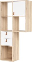Fula Boekenkast met 1 deur, 2 laden eikenstructuur decor en wit.