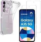 Samsung Galaxy A35 5G Hoesje backcover Shockproof siliconen Transparant en 2 stuks Screenprotector Gehard Glas