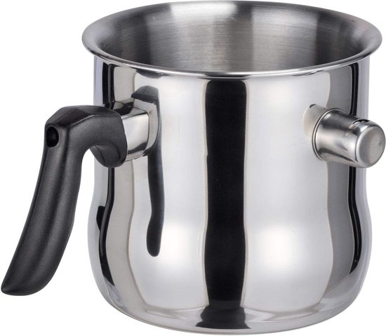 Melkpan met deksel, dubbelwandig met bakelieten handvat, kookpan met pijp, simmerpan, puddingpan, waterbad, smeltpan van roestvrij staal, voor gas, elektrische inductie