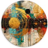 WallCircle® Wandcirkel 120x120 cm - Muurcirkel Kunst - Abstract - Aesthetic - Goud - Modern - Muurdecoratie woonkamer - Wanddecoratie slaapkamer - Kamer decoratie accessoires - Ronde schilderijen - Woonaccessoires cirkel binnen