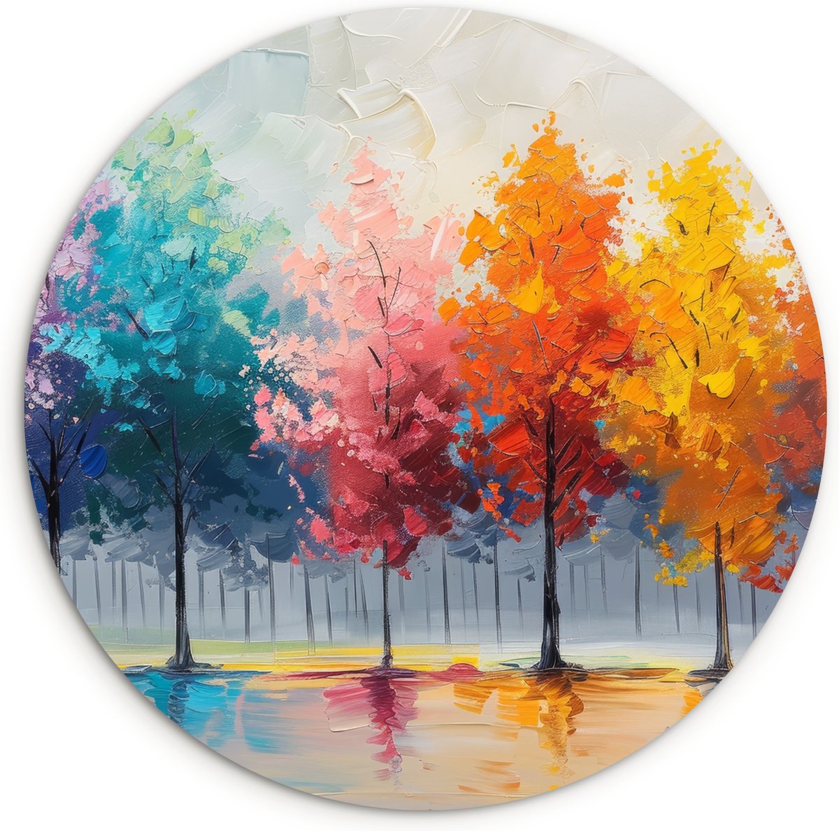 WallCircle Wandcirkel 60x60 cm - Muurcirkel Bomen - Kleurrijk - Natuur - Abstract - Muurdecoratie woonkamer - Wanddecoratie slaapkamer - Kamer decoratie accessoires - Ronde schilderijen
