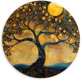 WallCircle® Wandcirkel 120x120 cm - Muurcirkel Boom - Industrieel - Abstract - Geel - Planten - Maan - Natuur - Muurdecoratie cirkel woonkamer - Wanddecoratie slaapkamer - Kamer decoratie accessoires - Ronde schilderijen binnen