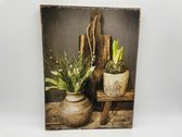 Decoratie wandbord met print Nepalese pot bloempot & krukje 40 cm x 30 cm touw | Stoer & Sober | 358305 | Home Sweet Home