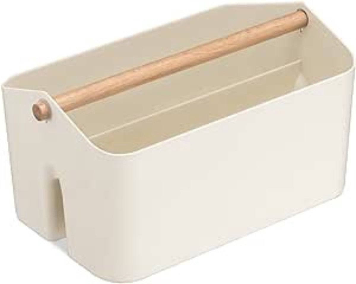 Goedkoopste Organizer - Handvat - Kunststof Opslagmand - 2 Compartimenten - Voor Badkamer, Slaapkamer of Wasbak Houd je ruimtes georganiseerd met deze veelzijdige kunststof organizer met handvat, perfect voor diverse toepassingen in huis.