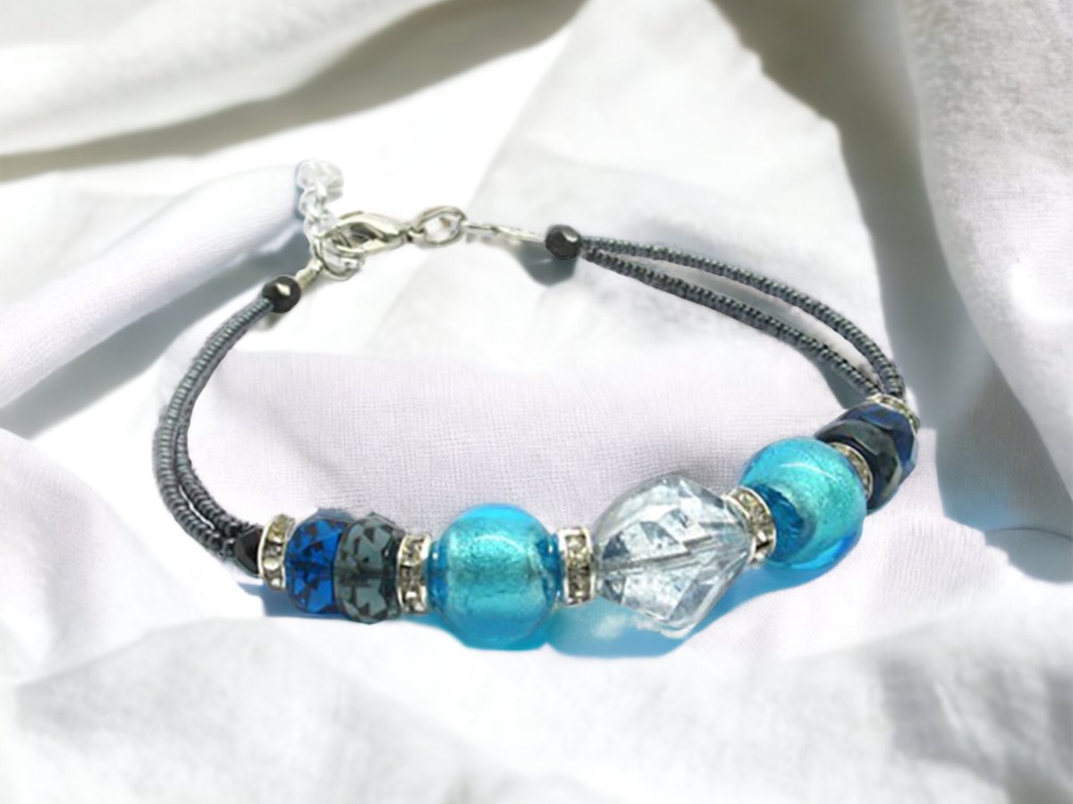 Corte Murrina - Armband - Murano glas - Padua – 21cm – Blauw – Wit - Grijs - Exclusief bij Bella Murano