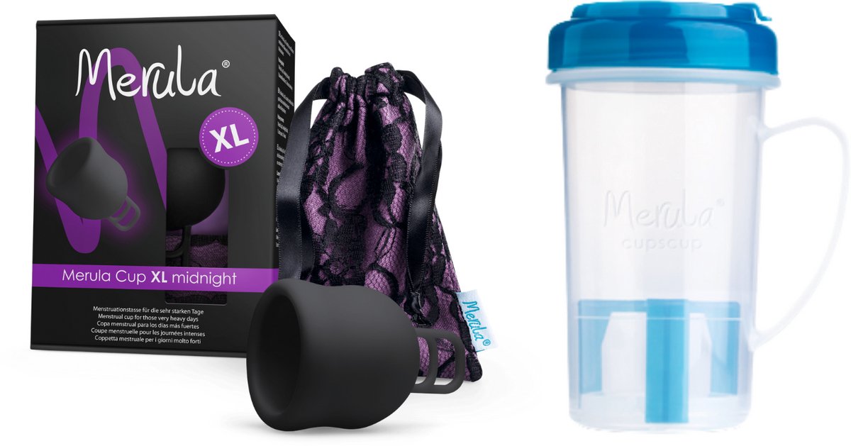 Merula XL Menstruatiecup + Cupscup - Midnight - Duurzaam Alternatief - Effectieve Reiniging - Veilig Gebruik