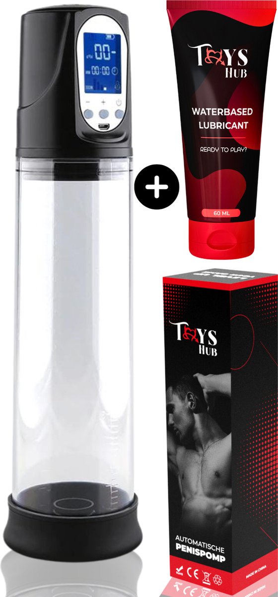 Goedkoopste Toys Hub® Automatische Penispomp Deluxe met Glijmiddel - 2 Penisringen & Ebook - Elektrisch - USB Oplaadbaar - LED Scherm - Sex Toys voor Mannen - Penis Vergroter