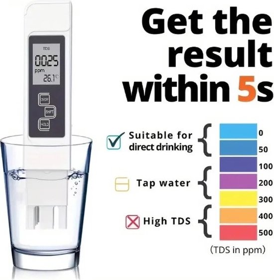 Foto: Digitale waterkwaliteitstest nauwkeurig en betrouwbaar aquarium tester voor water en vloeistoffen tds meter ec meter en temperatuurmeter 3 in 1 inclusief batterij