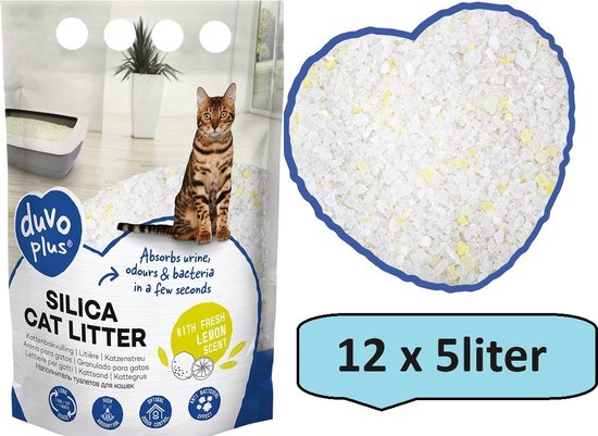 Duvo - Premium silica - kattenbakvulling citroen Geel/wit 1-8mm - 12 x 5 Liter - 24kg