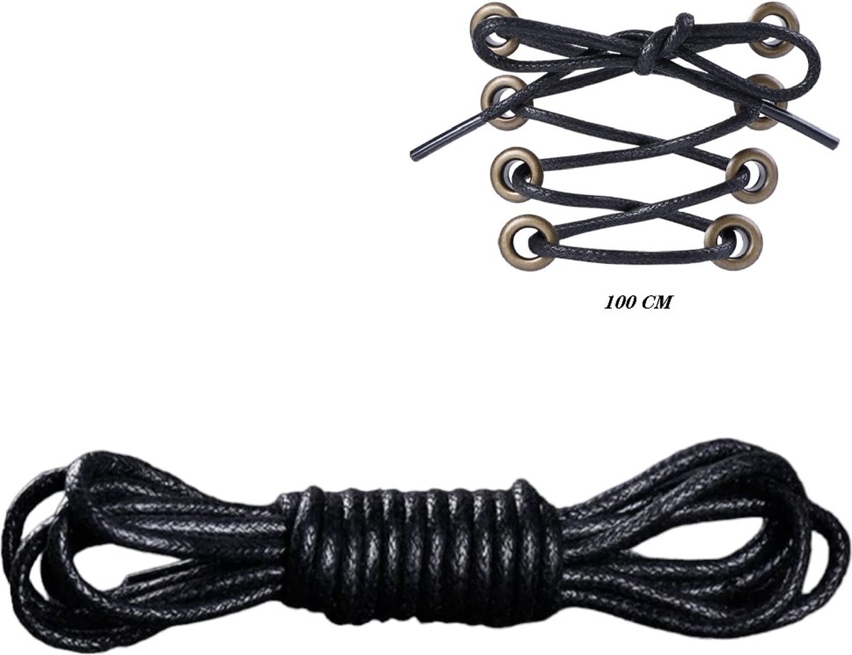 Ronde schoenveters Zwart -Gewaxt- Youhomy Shoelaces- veter 100 CM-Geschikt voor leder schoenen| Leder laarzen veters