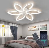 LuxiLamps - Plafonnier 6 étoiles avec ventilateur - Wit - Avec télécommande - Lampe Smart - Intensité variable avec application - 6 réglages de ventilateur - Lampe de salon - Lampe moderne - Plafoniere