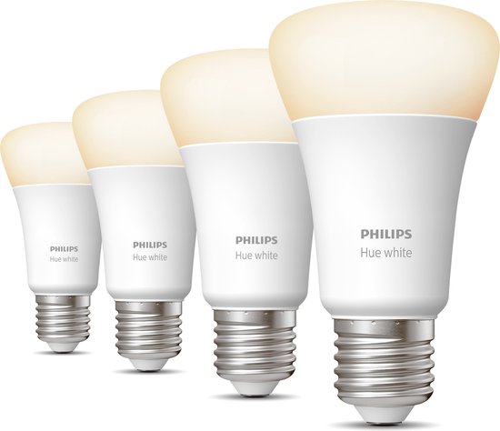 Philips Hue White E27 Uitbreidingspakket - 4 Hue Lampen - Warm Wit Licht - Werkt met Alexa en Google Home