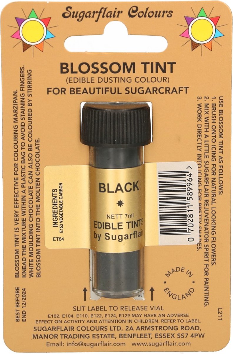Sugarflair Eetbare Kleurpoeder - Zwart - 7ml - Voedingskleurstof