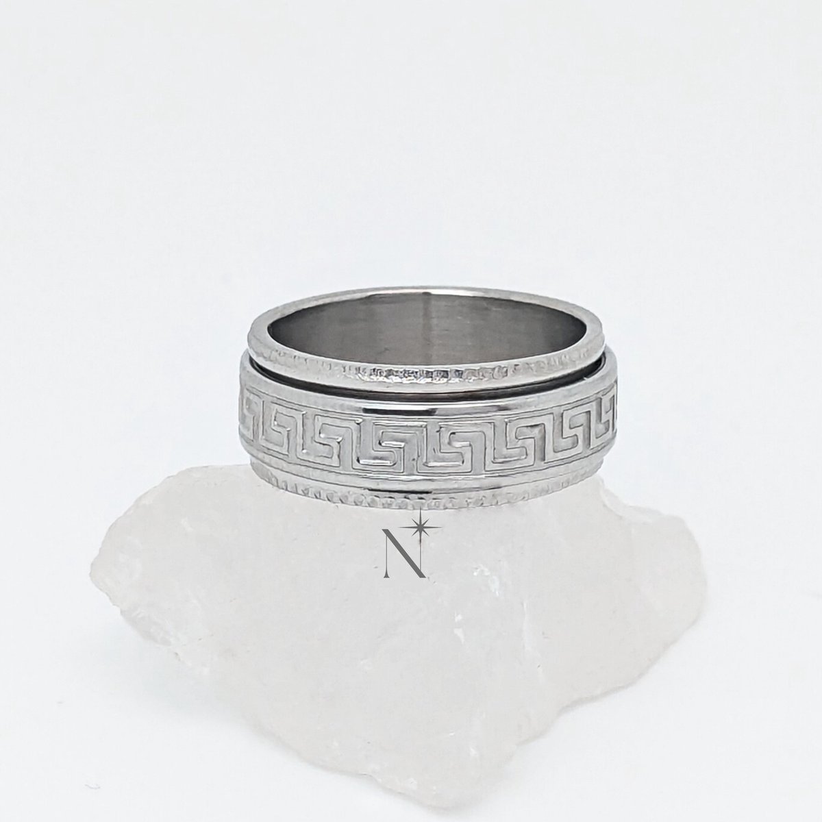 Luminora Zeus Ring Zilver - Fidget Ring Grieks - Anxiety Ring - Stress Ring - Anti Stress Ring - Spinner Ring - Spinning Ring - Draai Ring - Maat 60 | ⌀ 19.0 - RVS Ring - Stainless Steel Ring - Wellness Sieraden