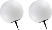 Trango Set de 2 lampes solaires LED IP65 SO-002*2 en 25 cm de diamètre blanc mat avec LED blanc chaud 3000 K et LED RVB à changement de couleur *SNOWY* Lampe Ball Solar , lampe Globe , lumière Plein air , lampe Globe , lampe de Garden