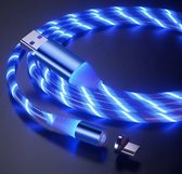 LuTech® Lichtgevende 3 in 1 LED Oplaadkabel - 1,5 Meter + 3 adapters - Magnetisch - Lightning/Micro USB/USB C - Apple/Android - Blauw