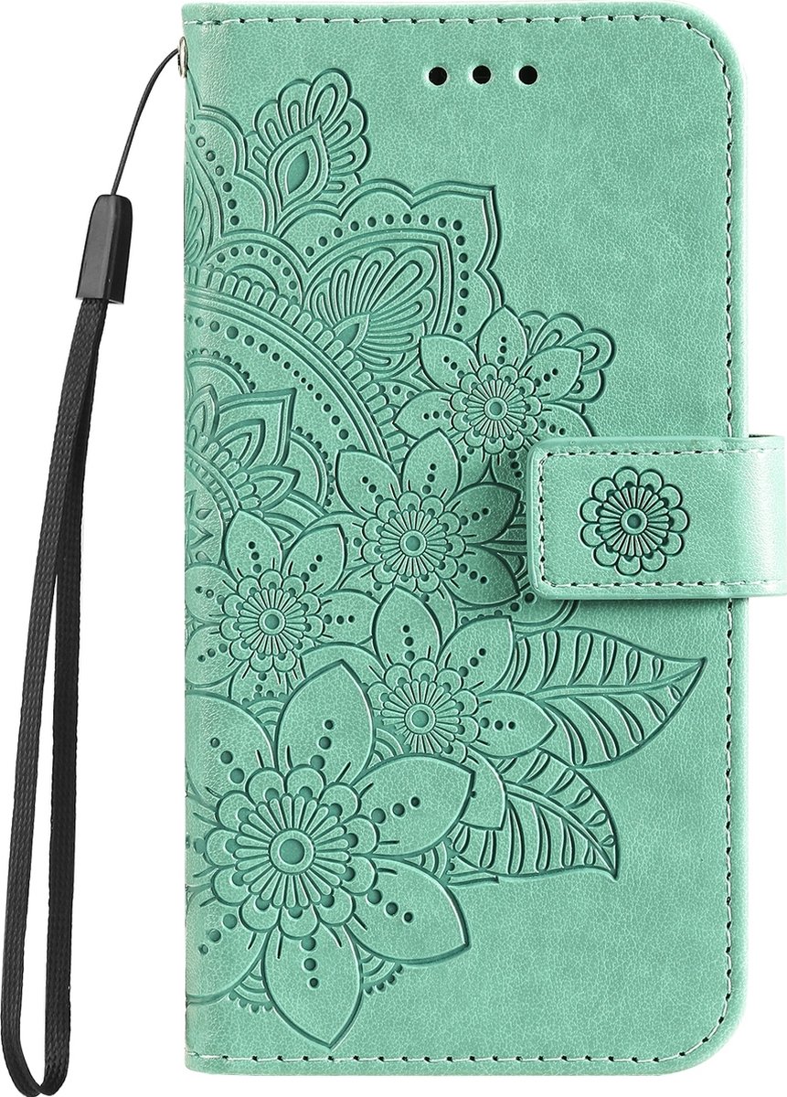 Mobigear Telefoonhoesje geschikt voor Samsung Galaxy A55 Hoesje | Mobigear Flowers Bookcase Portemonnee | Pasjeshouder voor 3 Pasjes | Telefoonhoesje voor Pinpas / OV Kaart / Rijbewijs - Groen