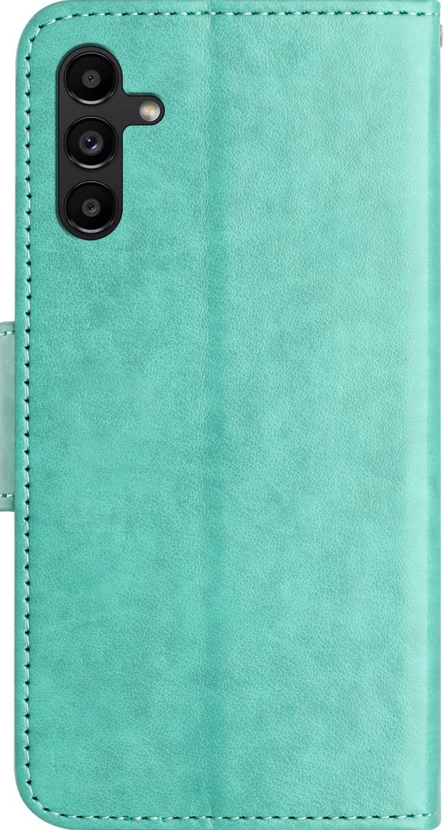 Mobigear Telefoonhoesje geschikt voor Samsung Galaxy A55 Hoesje | Mobigear Flowers Bookcase Portemonnee | Pasjeshouder voor 2 Pasjes | Telefoonhoesje voor Pinpas / OV Kaart / Rijbewijs - Groen