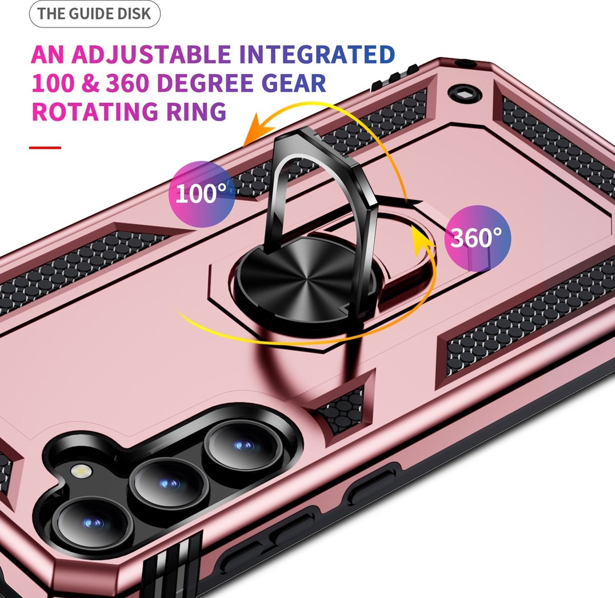 Mobigear Hoesje geschikt voor Samsung Galaxy A35 Telefoonhoesje Hardcase | Mobigear Armor Ring Backcover Shockproof met Ringhouder | Schokbestendig Galaxy A35 Telefoonhoesje | Anti Shock Proof - Roségoud
